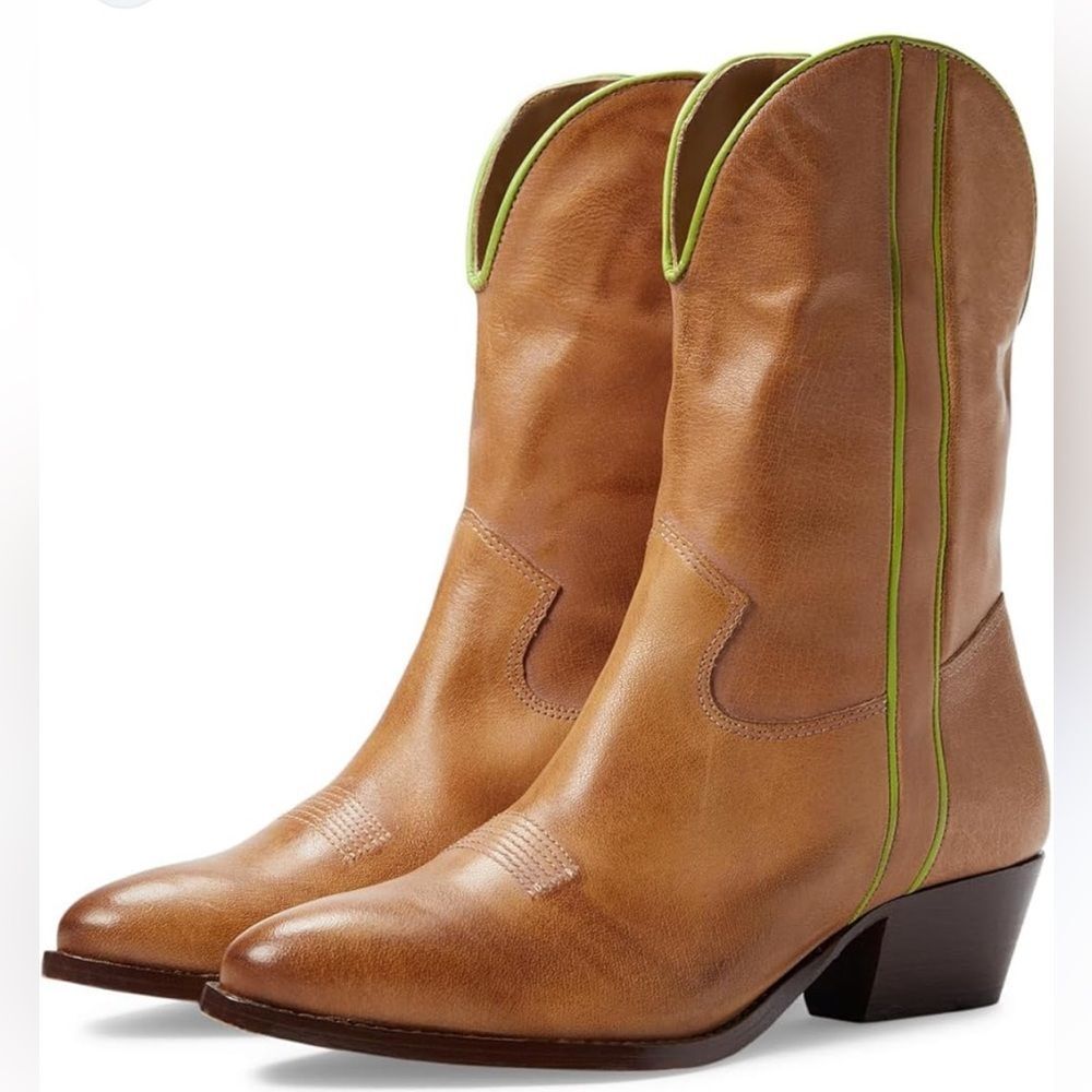Free People Borderline Women Boot Size 39 8/8.5 Western Boho Taupe Brown Leather